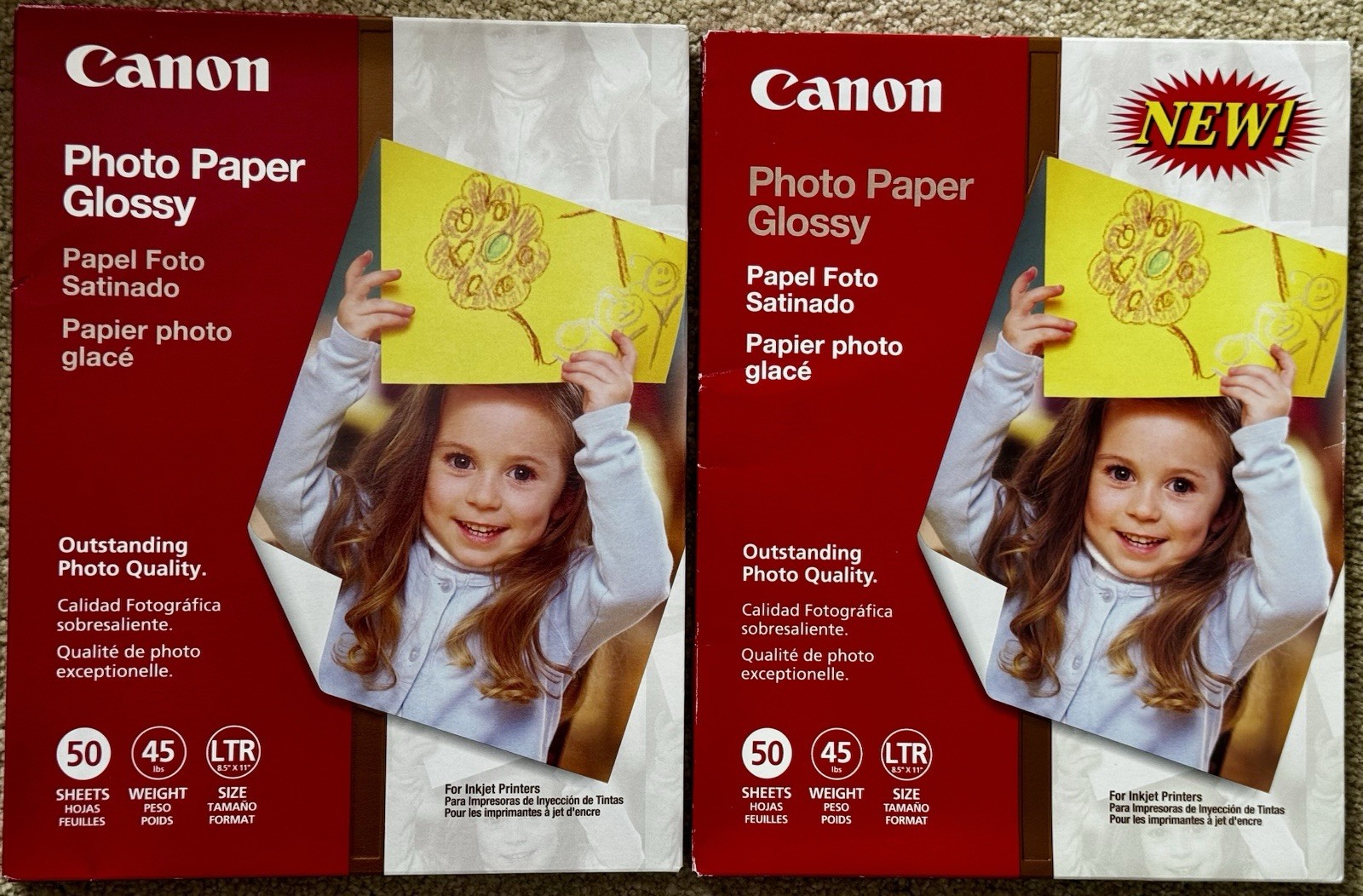 Canon Photo Paper Glossy 8.5"x11" 2 X 50 Sheets, 45lb Weight, Set of 2 New Packs