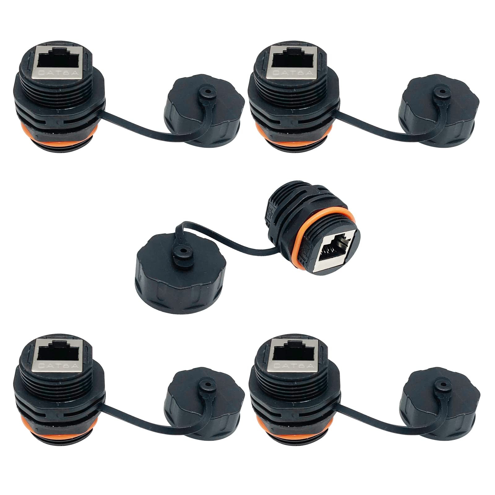 5 PCS Waterproof RJ45 Panel Mount Coupler Shielded CAT6A 6 5E Connector
