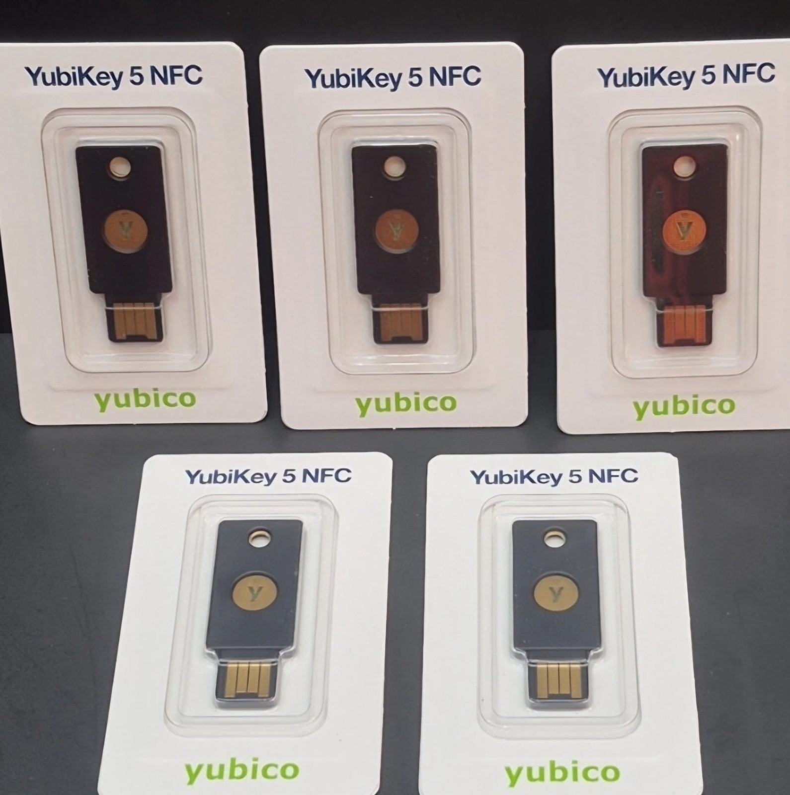 5x Yubico YubiKey ‎5 NFC USB-A Hardware Security Key FIDO2 MFA Passkey 5 Lot NEW