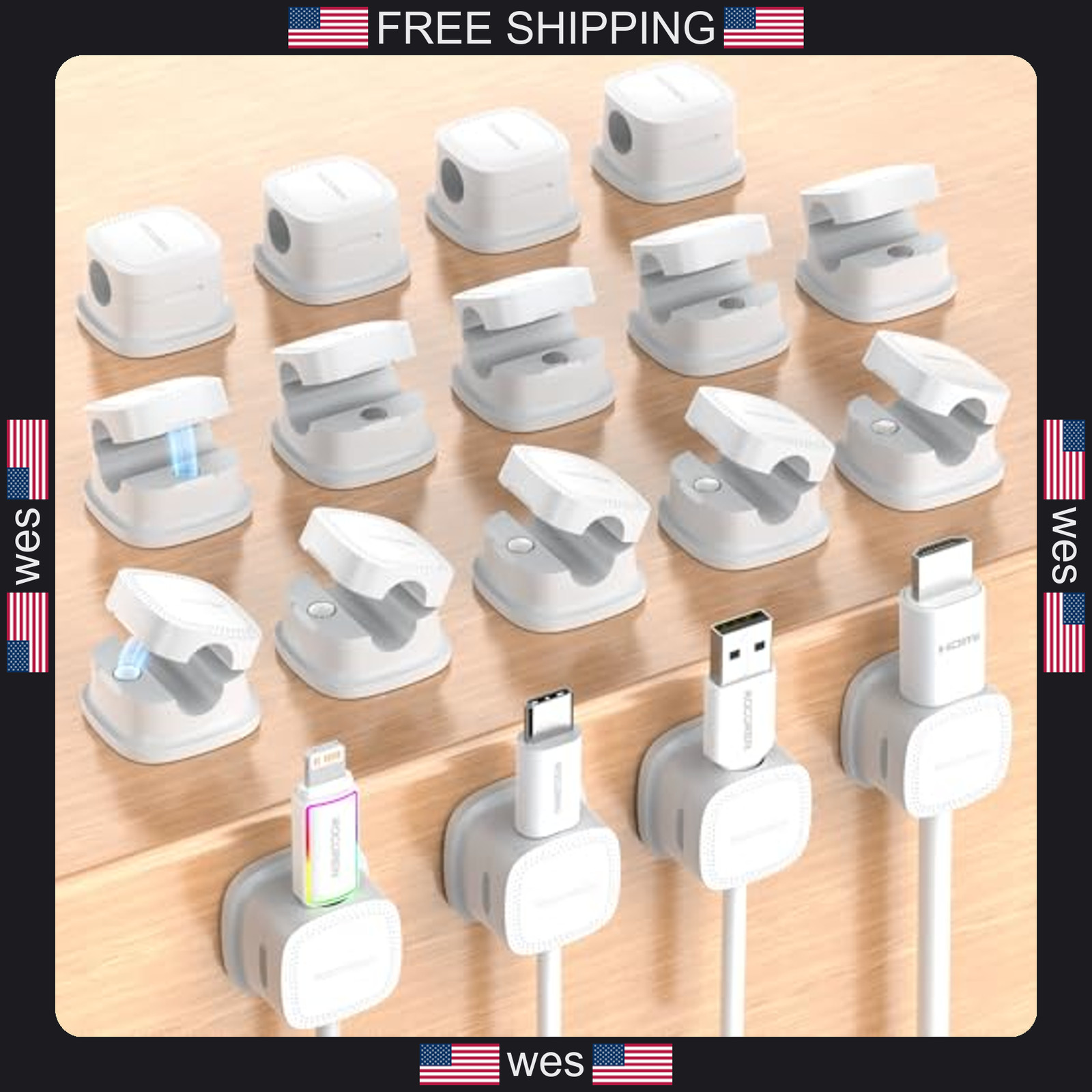 Rocoren 18 Pack Magnetic Cable Clips Cord Organizer for Desk and Car