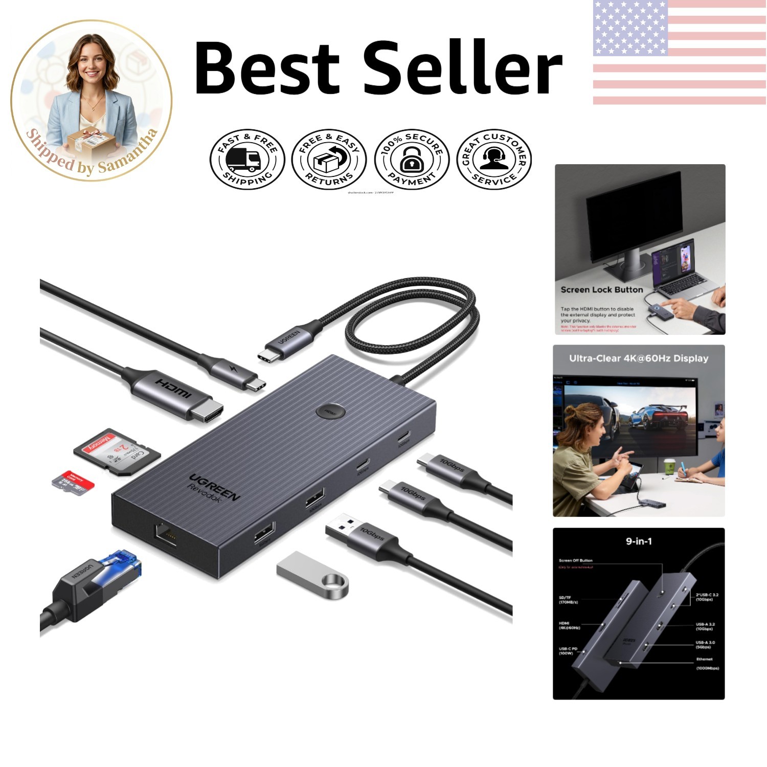 Sleek Revodok Pro USB C Hub: 100W Power Delivery & Fast Data Transfer at 10Gbps