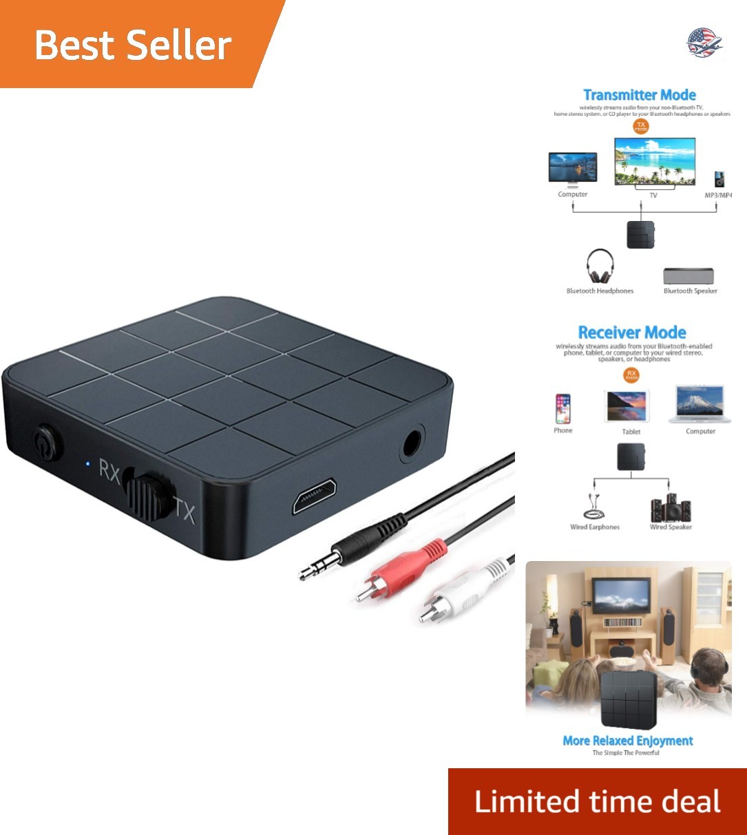 Versatile 2-in-1 Bluetooth Audio Adapter with aptX Low Latency - Stream Anywhere