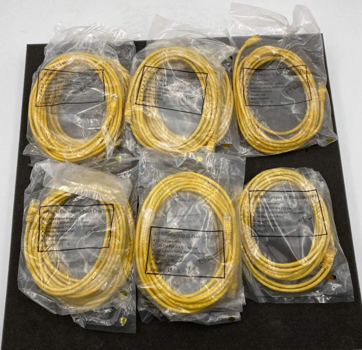LOT of 10 - 15FT 350MHz Cat 5E Patch Cord (UTP) Yellow