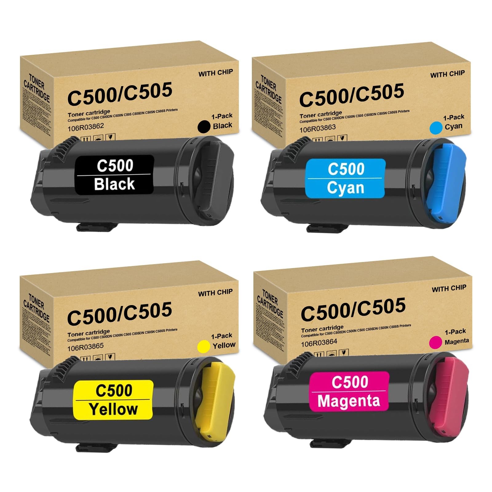 KANTEN C500 C505 C 500 505 Toner Cartridge 4-Pack BCMY (with Chip)