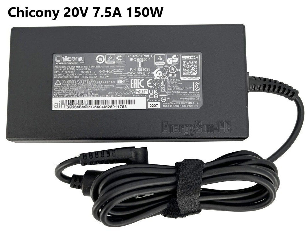 A18-150P1A Chicony 20V 7.5A 150W AC Adapter Charger For MSI SWORD 15 A11UD-001US