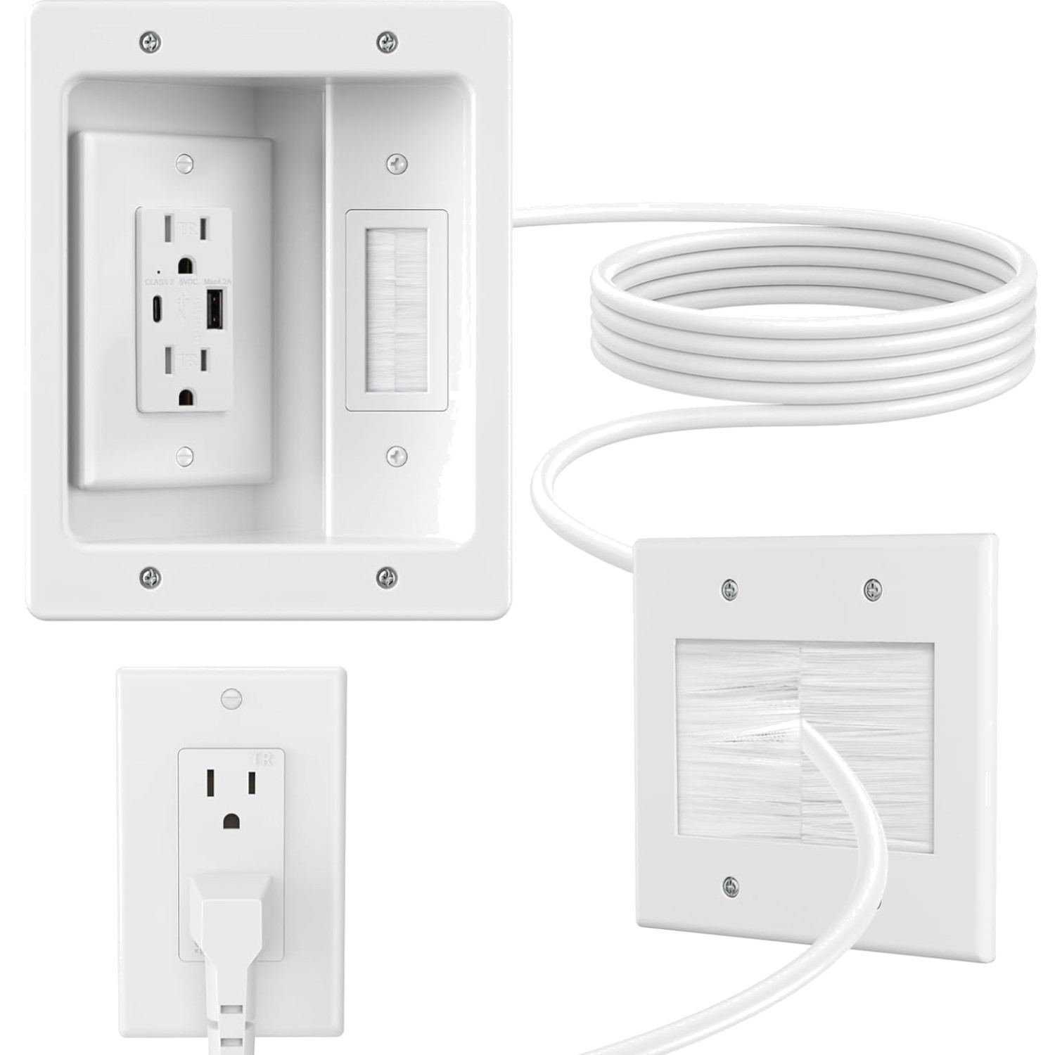 Versatile In-Wall Cable Management Solution with USB Ports & 9ft Cord