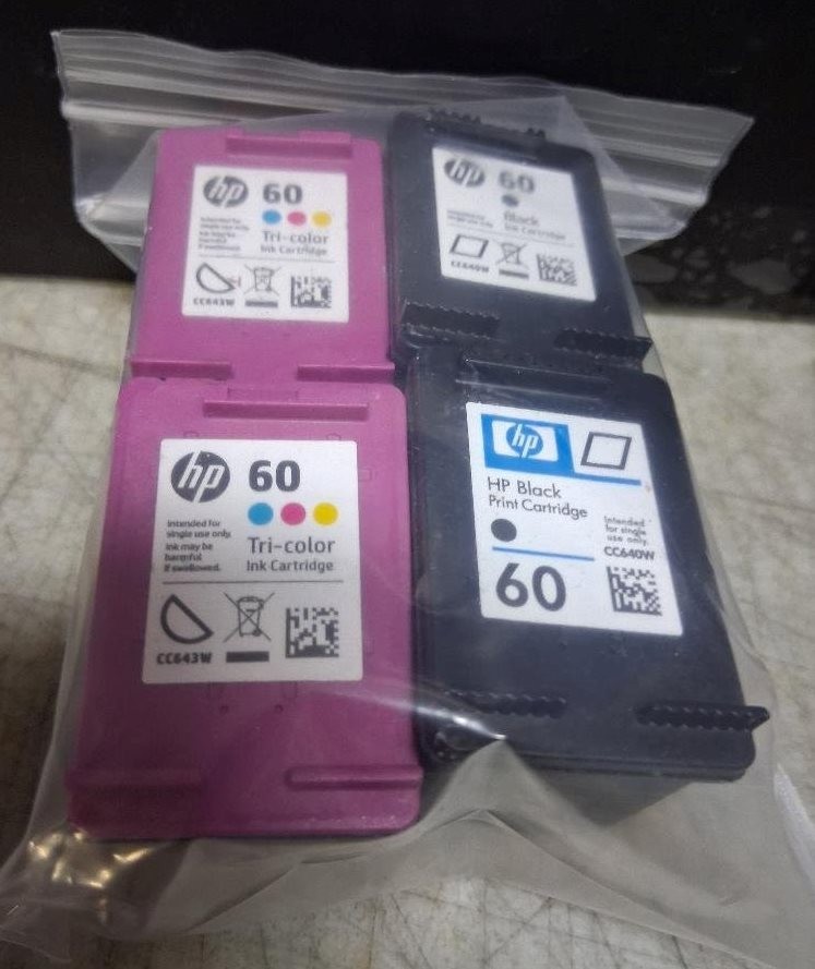 Set 4 Genuine HP 60 Black and Color Inkjet Cartridges Seal Intact NO BOX NO BAG