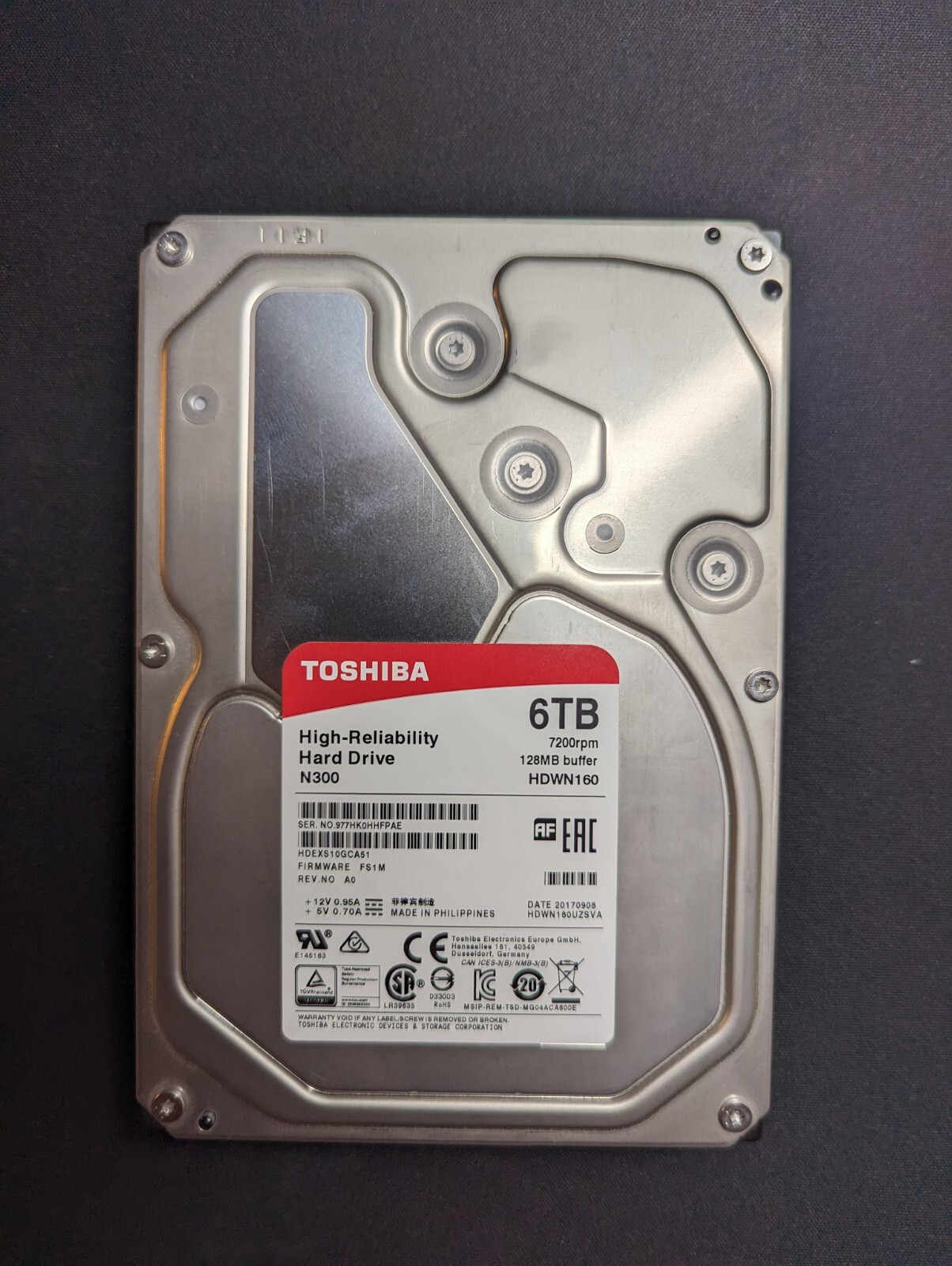 N300 HDWN160UZSVA P/N: HDEXS10GCA51 F/W: FS1M Toshiba 6TB - excellent condition