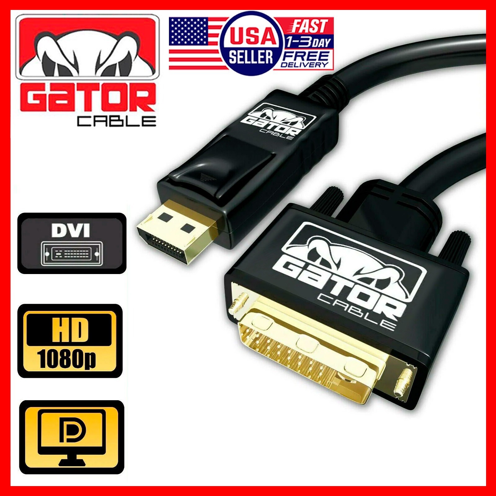 DisplayPort to DVI-D 24+1 Dual Link Video Cable Adapter 1080P HD Gold Plated PC
