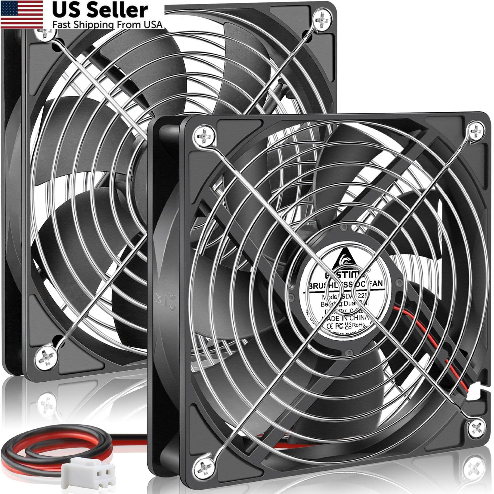 GDSTIME 120mm 12V Computer Fan 2 Pin Dual Ball Bearing DC Cooling, 120x25mm