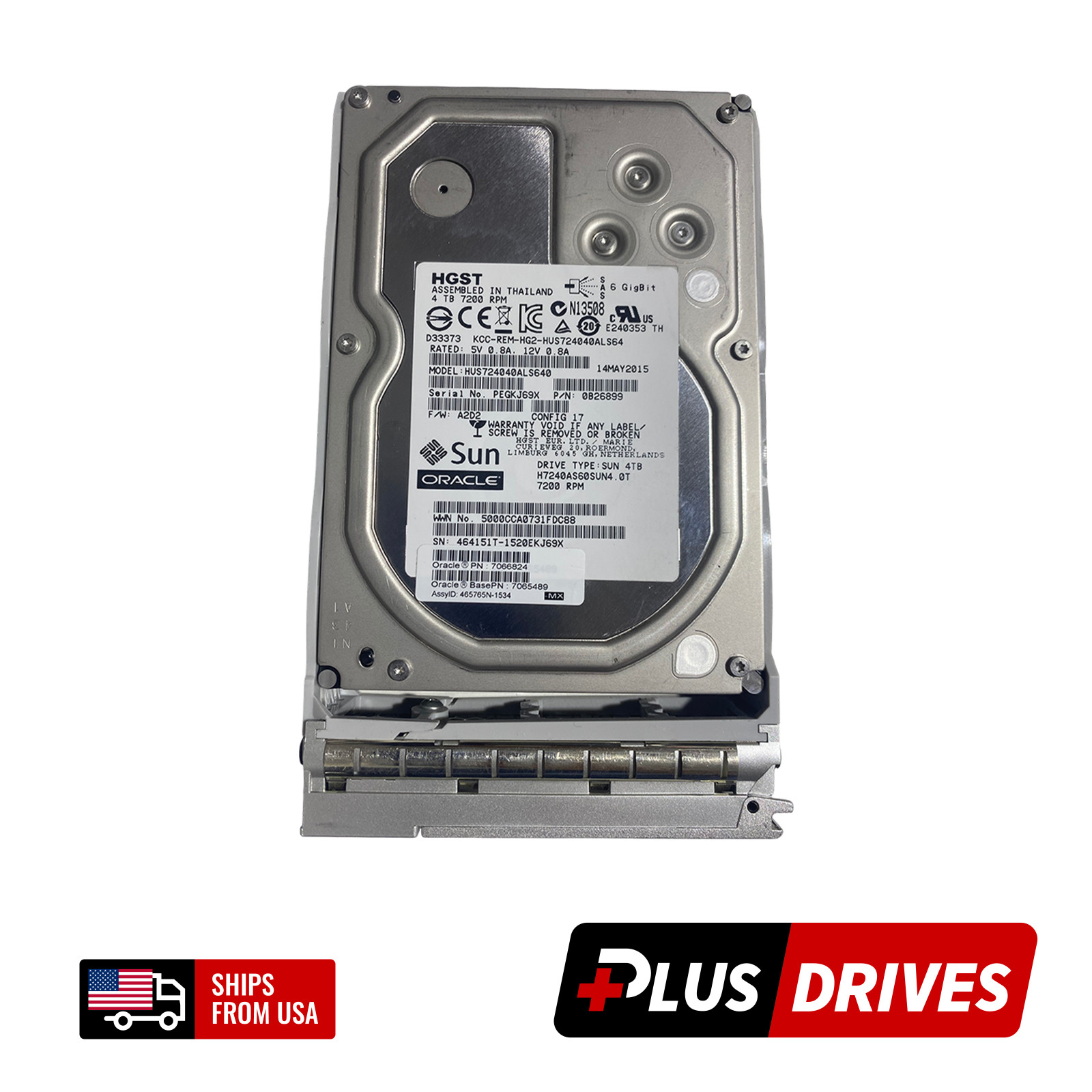4TB SAS 7066824 SUN 3.5" 6Gbps 7200 RPM Enterprise Server Hard Drive w/ Caddy