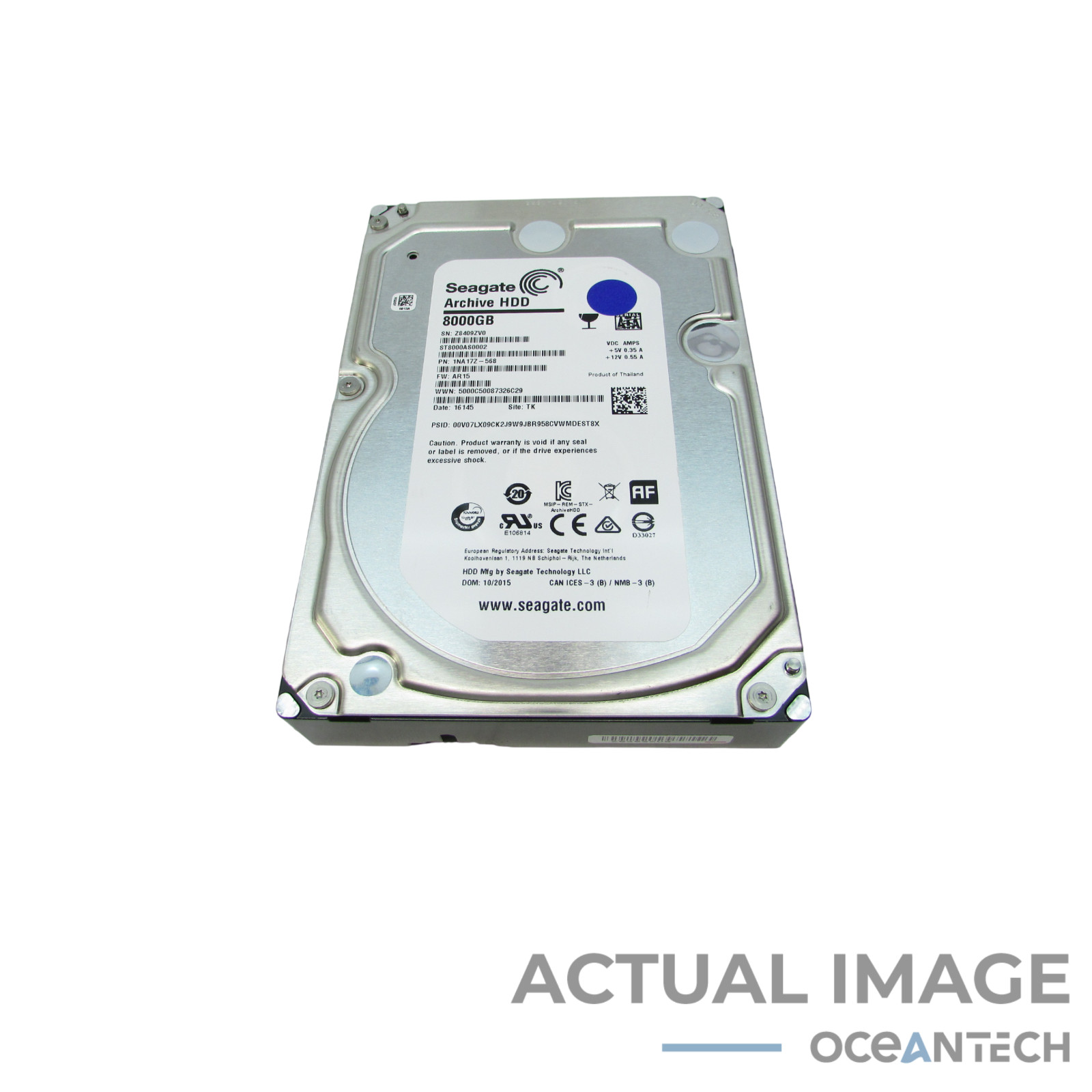 Seagate 3.5" 8TB SATA Archive HDD ST8000AS0002, 1NA17Z-568, Sanitized Grade B