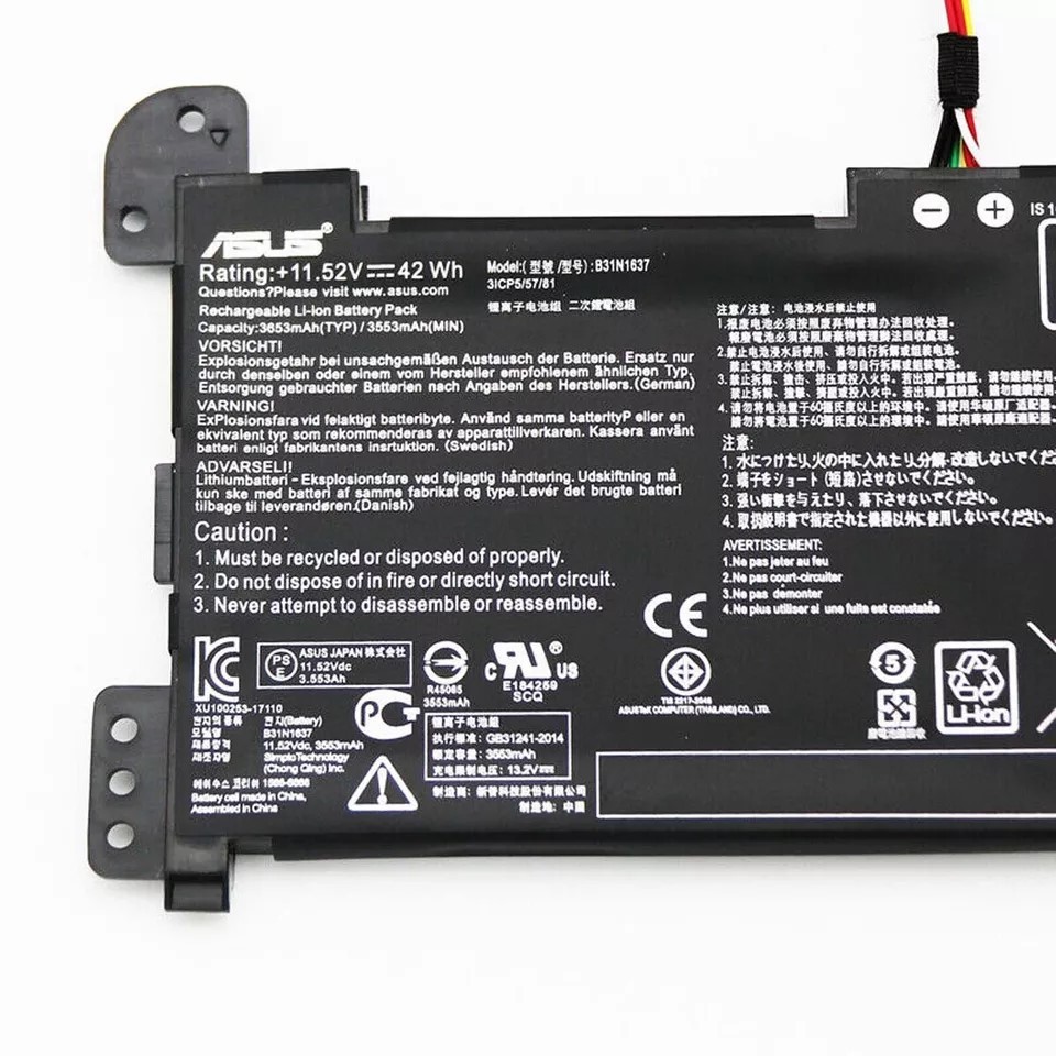 B31N1637 C31N1637 42Wh Laptop Battery for Asus VivoBook S5100U X510 Series