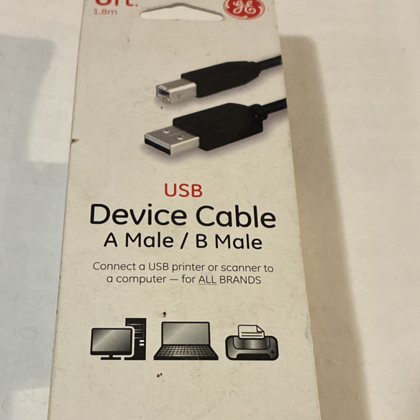 GE USB 2.0 Cable Type A Male to B Male 6ft Black USB Cable Model 33760