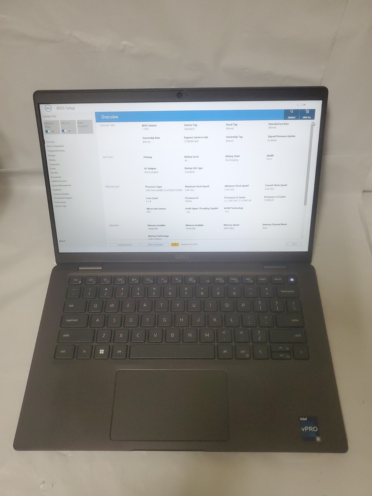 Dell Latitude 7430 14'' Intel Core i5-1245U 3.36GHz 16GB RAM/No SSD/Test