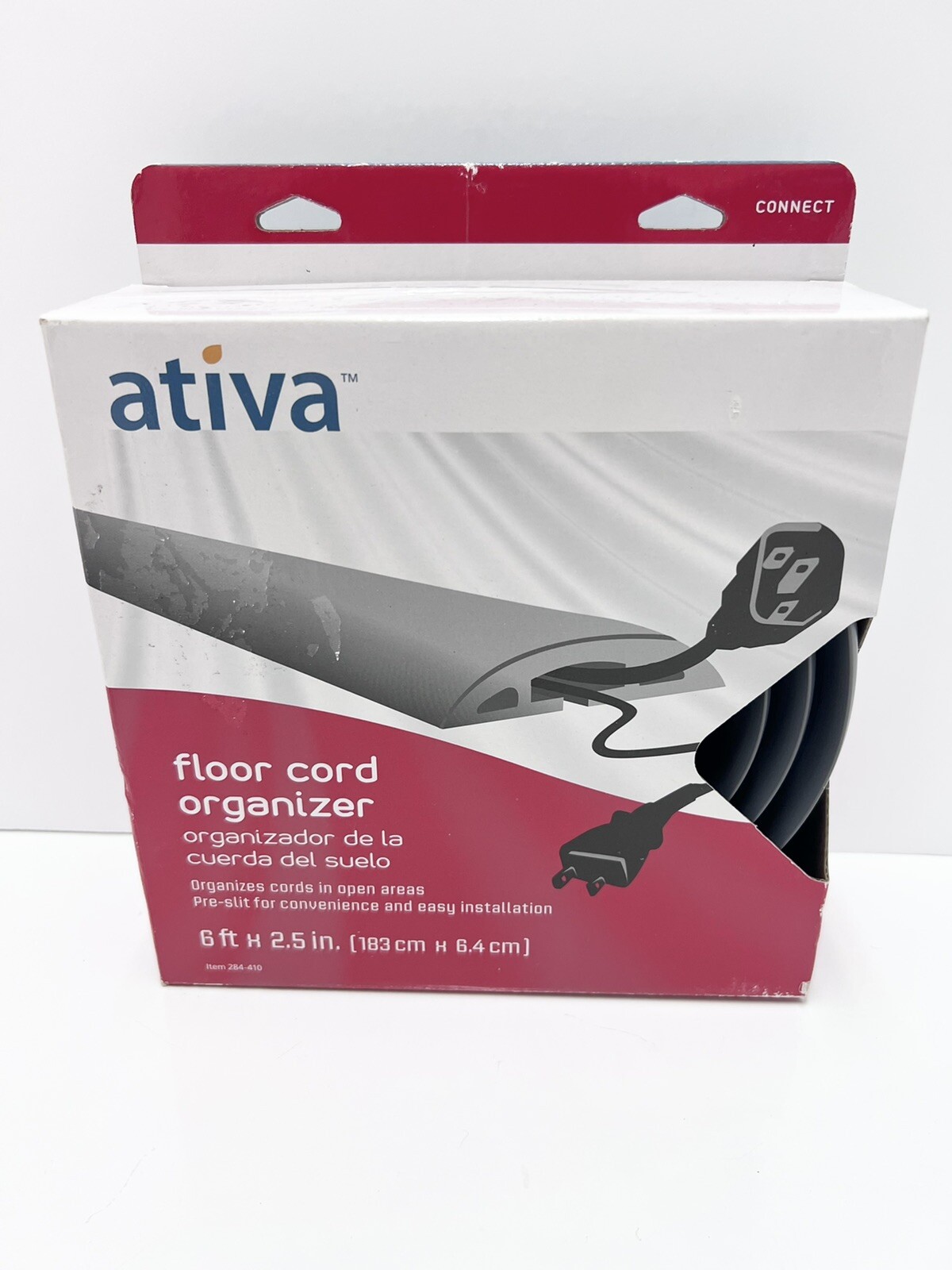 Ativa Floor Cord Organizer Grey 6' X 2.5" Pre-slit rounded surface New In Box