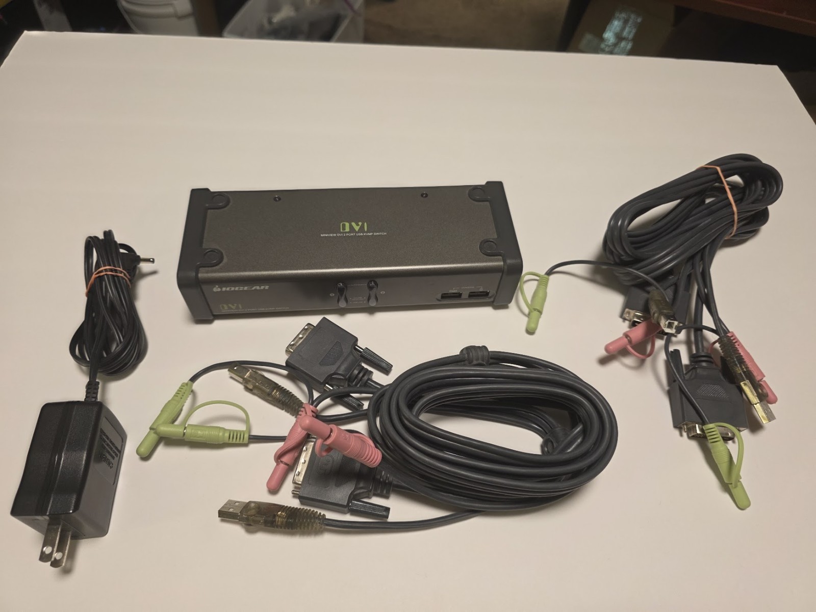 IOGEAR GCS1102 2-Port DVI USB KVM Switch w/ Audio, 2 Cables + Power Adapter