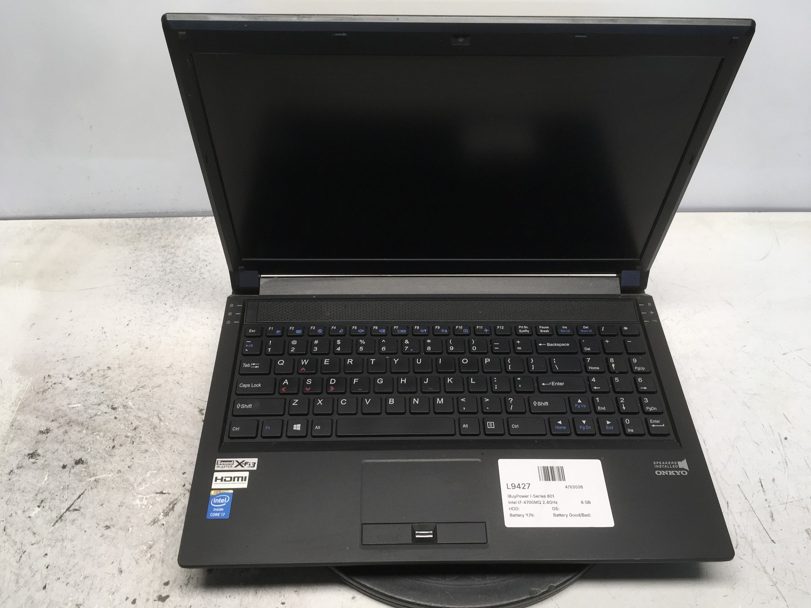 iBuyPower i-Series 801 Intel i7-4700MQ 2.4GHz 8 GB NO HDD No Batt