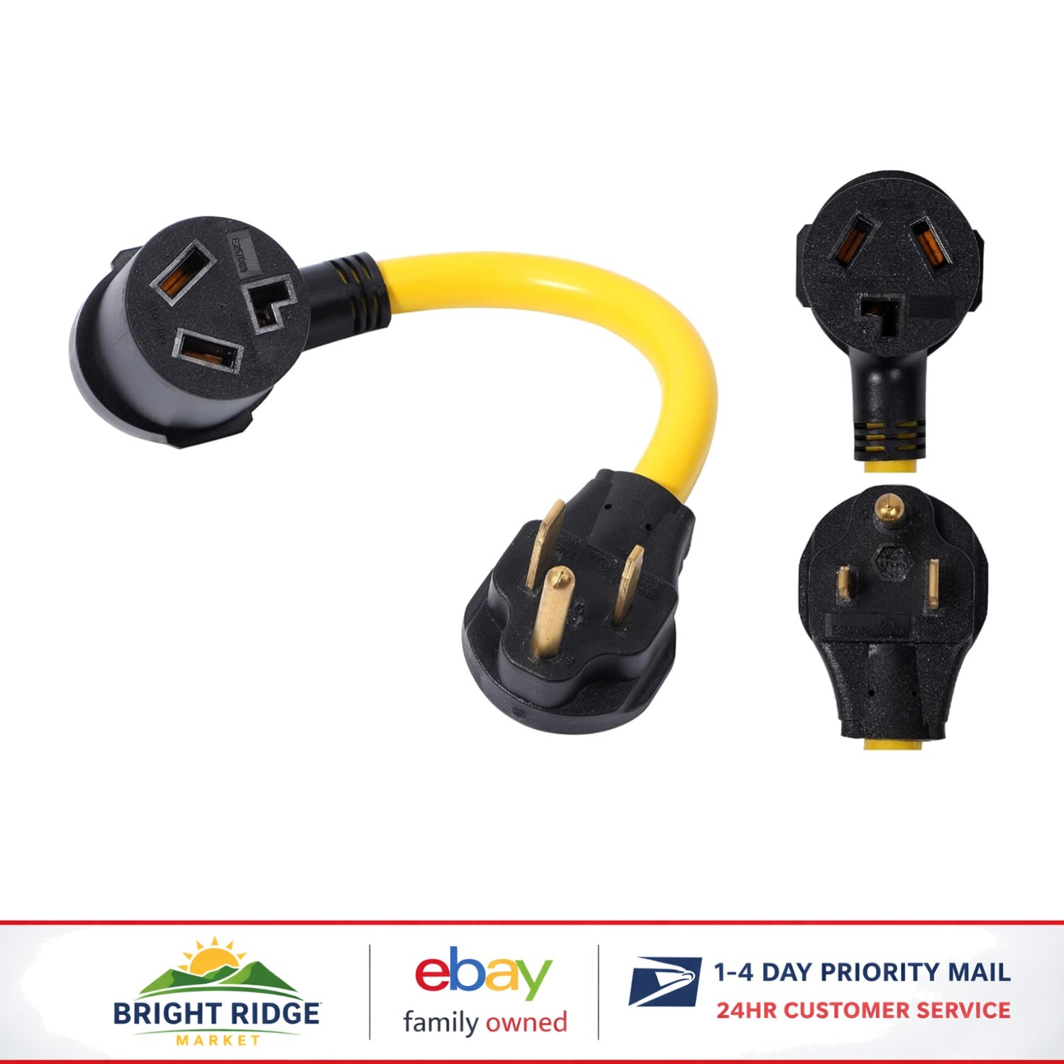 240V 30 Amp Power Cord Adapter, Male to Female Plug for Generators and Dryers