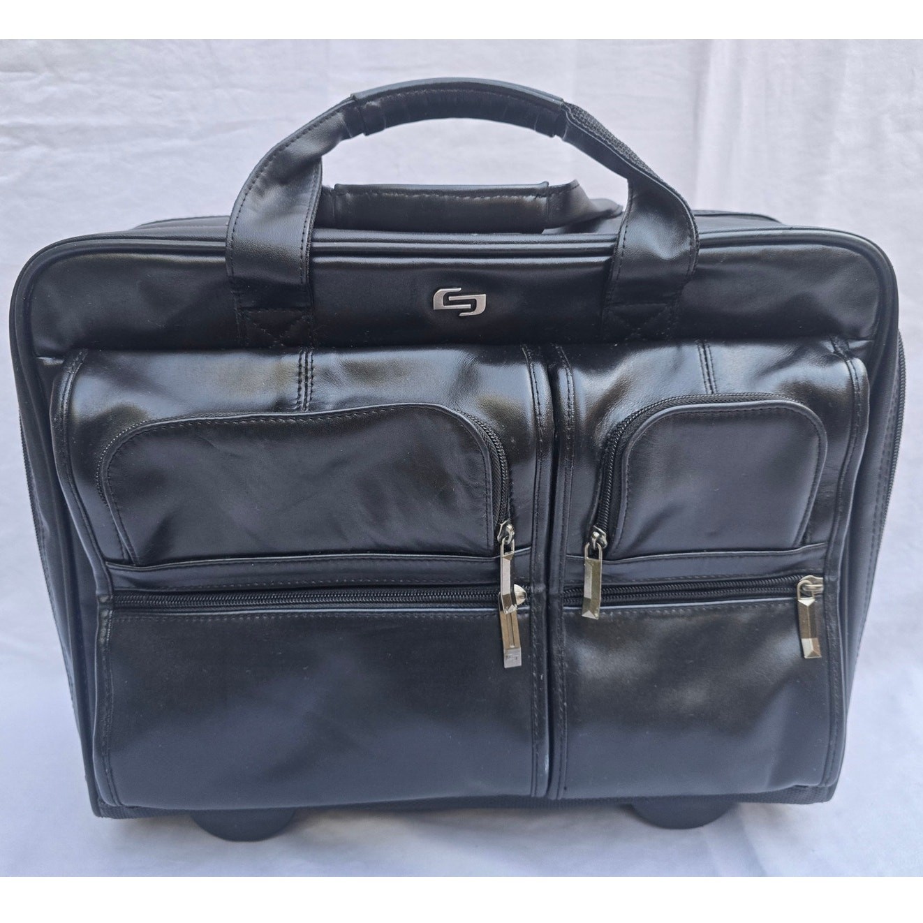 Solo New York Classic 15.6 Rolling Laptop Case Black Leather Briefcase Attache