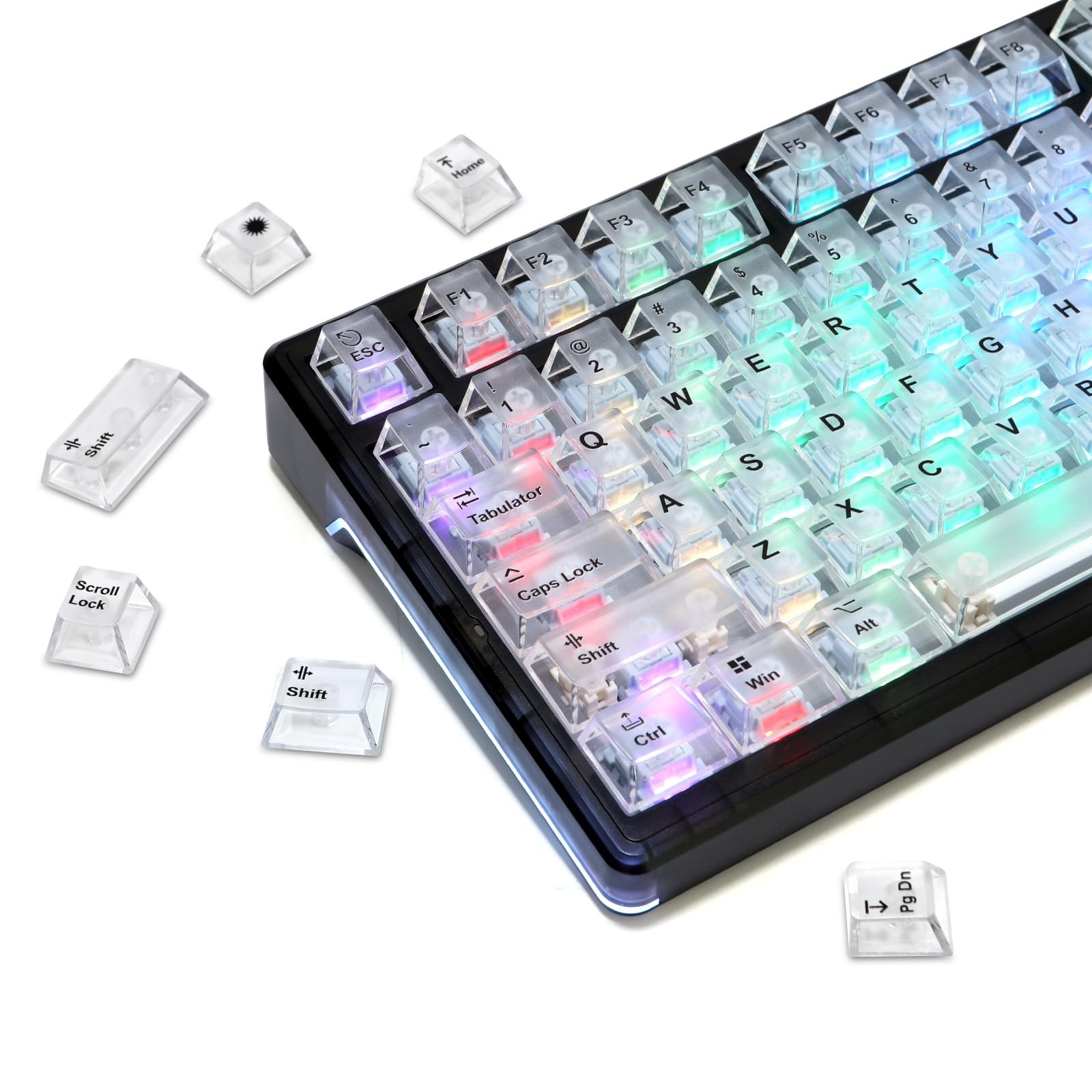 127 Keys Frosted Clear Keycaps Shine Through PC Transparent Cherry Profile