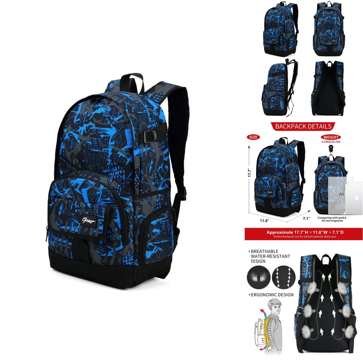 rickyh style School Backpack Travel Bag Lightweight for Men Women College