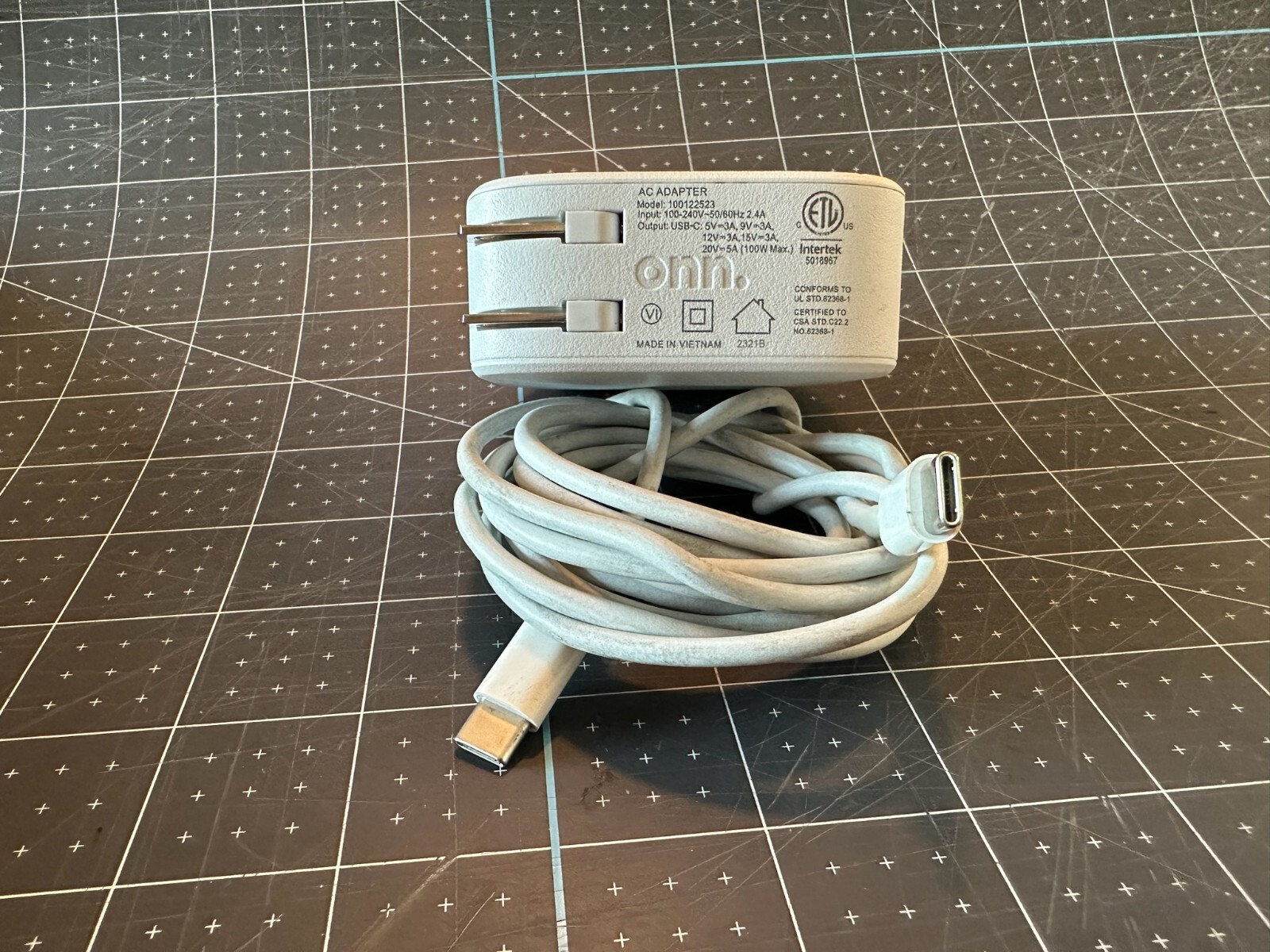 100w onn. USB-C power adapter with 6 foot USB-C cable