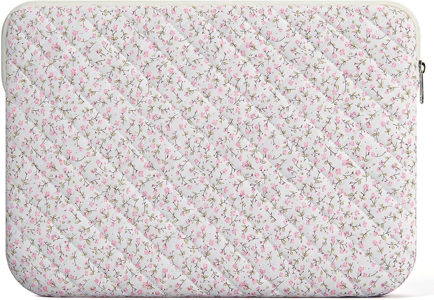Aesthetic Puffy Laptop Case for Women, 13-14 inch Cotton Quilted Laptop Sleeve