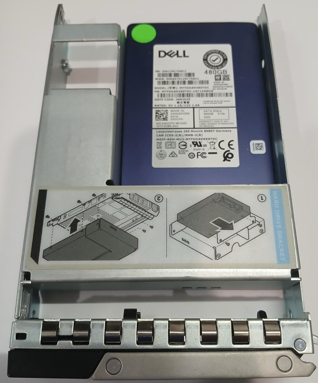 Dell 3DCP0 03DCP0 480GB 2.5" SATA 6Gb/s MTFDDAK480TDC in LFF bracket 9W8C4