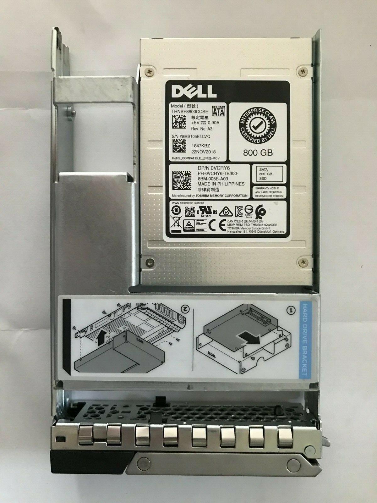 DELL VCRY6 3.5" SATA 6GBPS SSD 0VCRY6 THNSF8800CCSE TOSHIBA R540 R740 T440