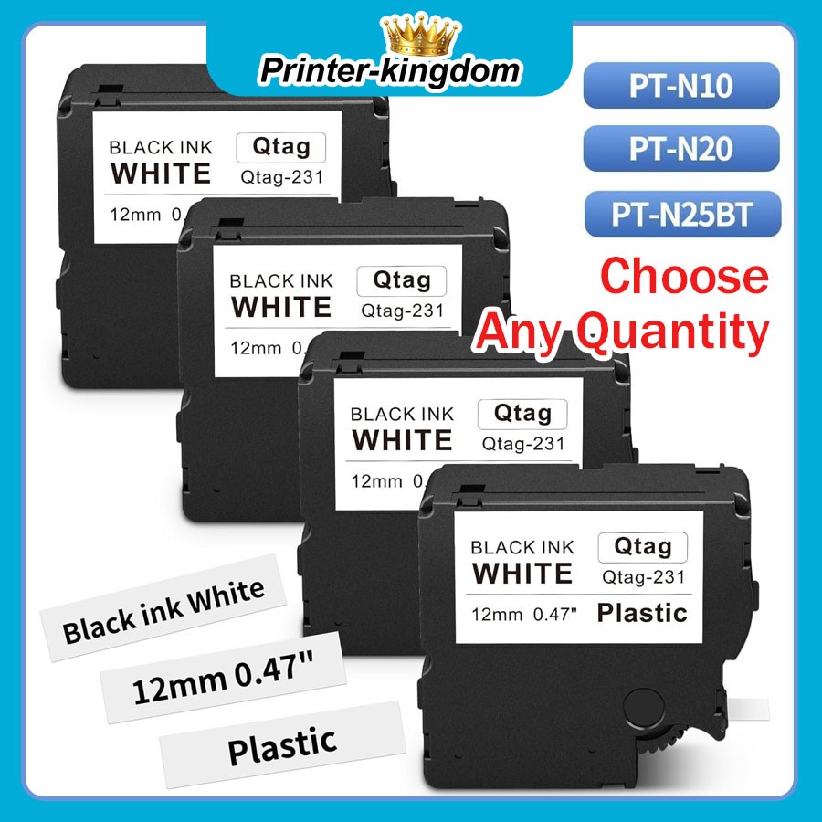 Btag 231 For Brother Label Tape 12mm PT-N10 PT-N20 N25BT Black on White lot
