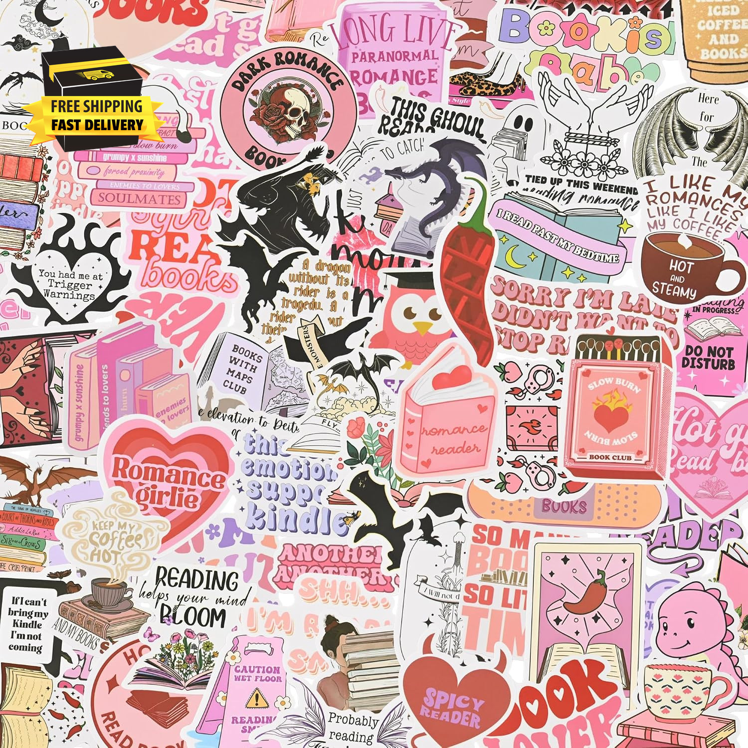 100Pcs Book Stickers for Kindle, IPAD & Water Bottles - Spicy Spooky Vinyl Stick