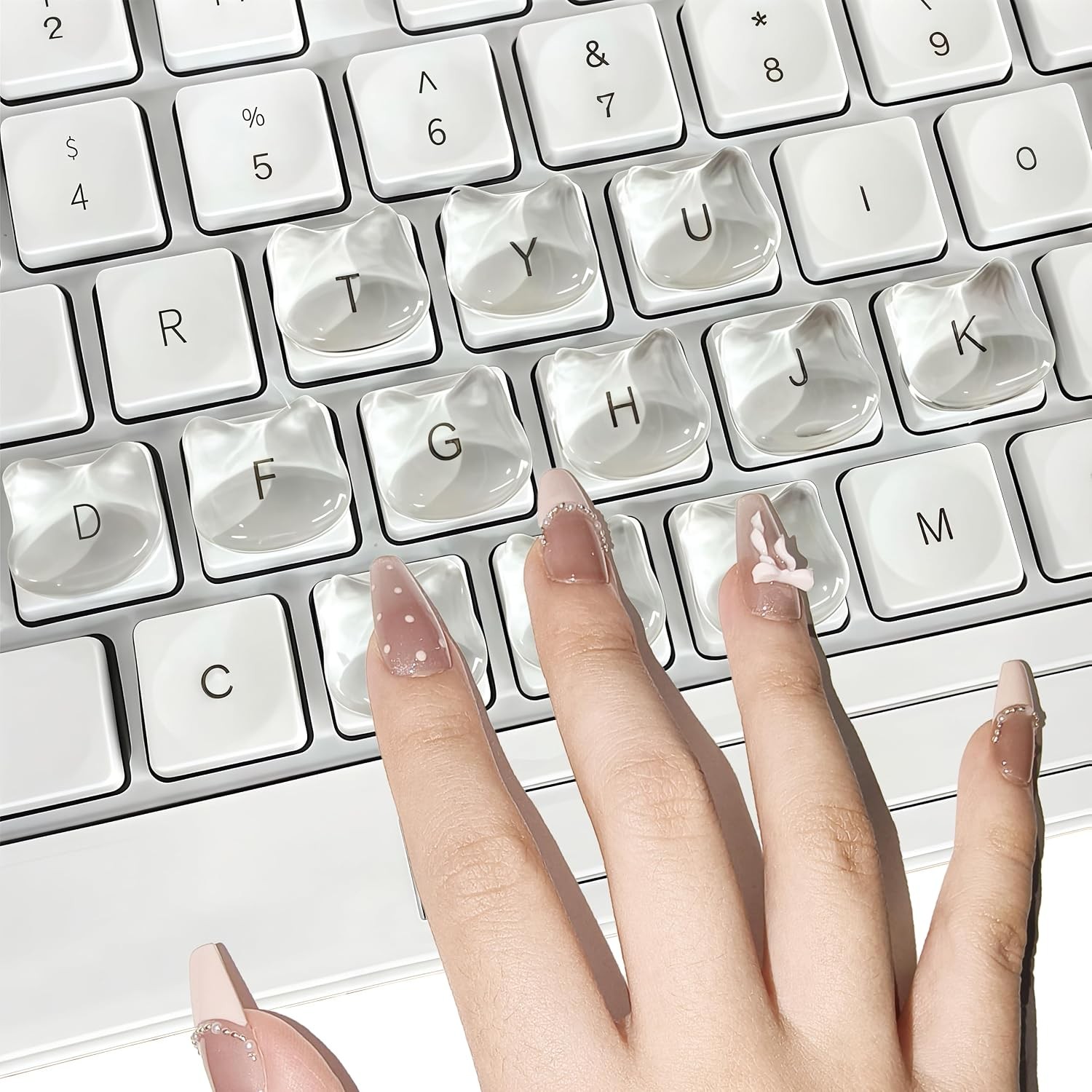 80 Clear Glass Raised Keyboard Stickers for Long Nails Typing Risers
