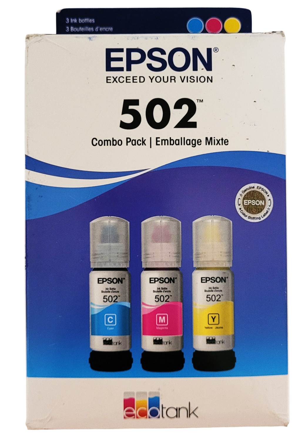 Epson 502 Cyan Magenta Yellow Ink Bottles Combo Pack Exp: 11-2028