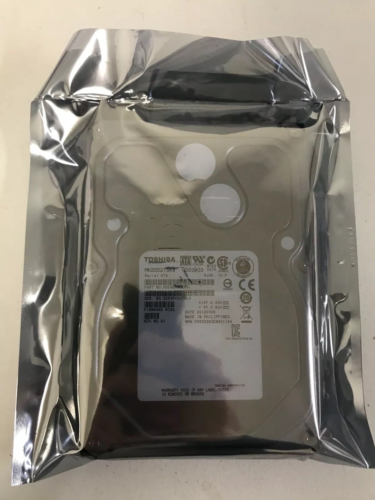 Toshiba MK2002TSKB 3.5" SATA 2TB 7200RPM Hard Drives Wiped & Verified MT2A