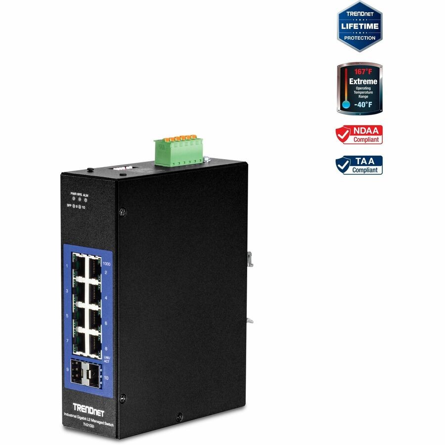 TRENDnet 10-Port Industrial Gigabit L2 Managed DIN-Rail Switch, TI-G102i, 8 X