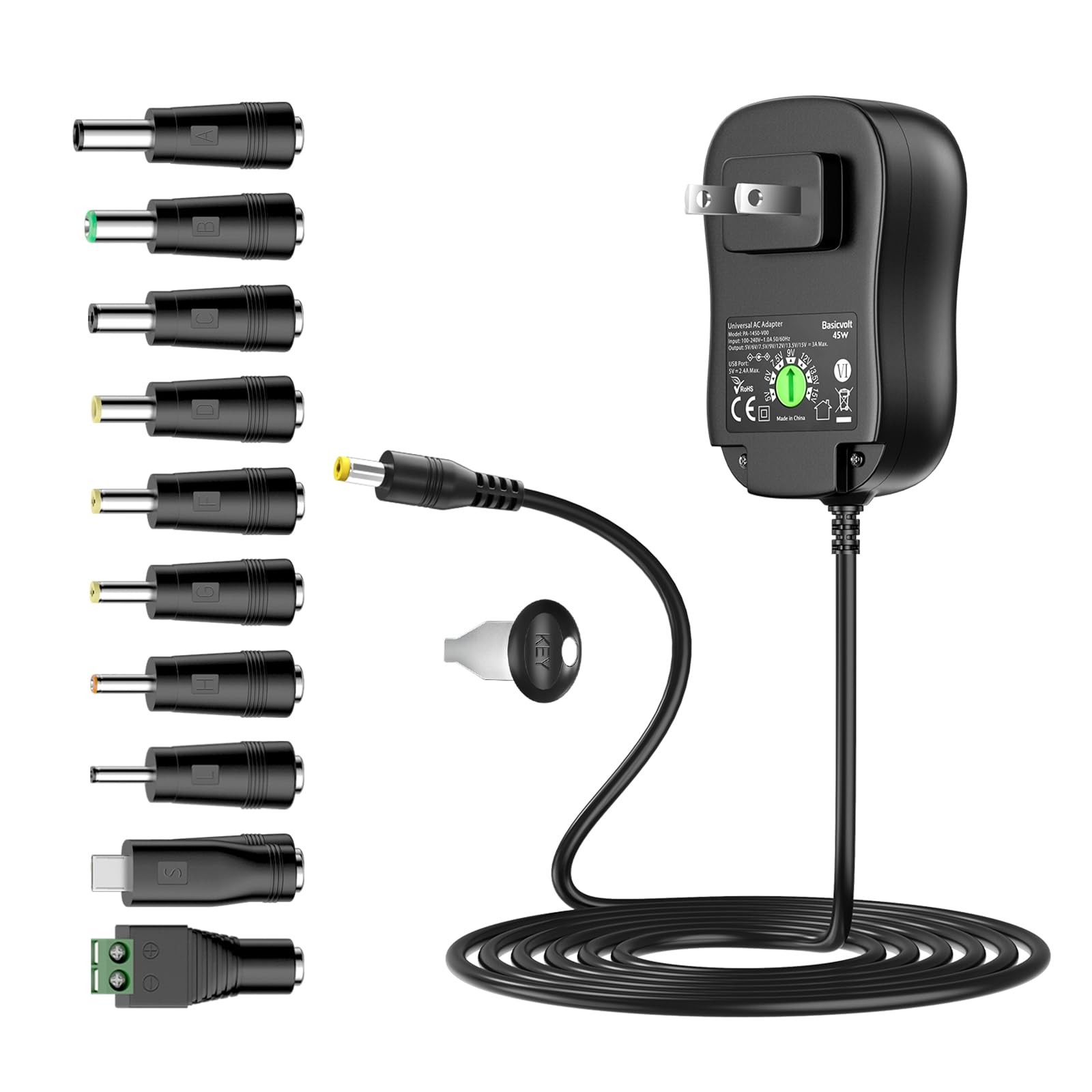 Basicvolt Universal Power Supply 5V 6V 7.5V 9V 12V 13.5V 15V 3A 2.5A AC Black 
