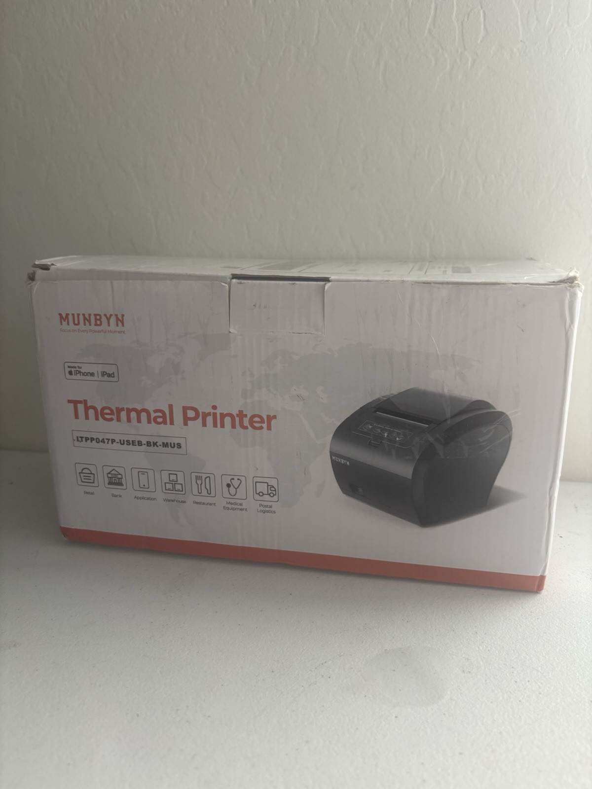 MUNBYN Bluetooth Thermal Receipt Printer ITPP047P Chords, Paper, Manual INCLUDED