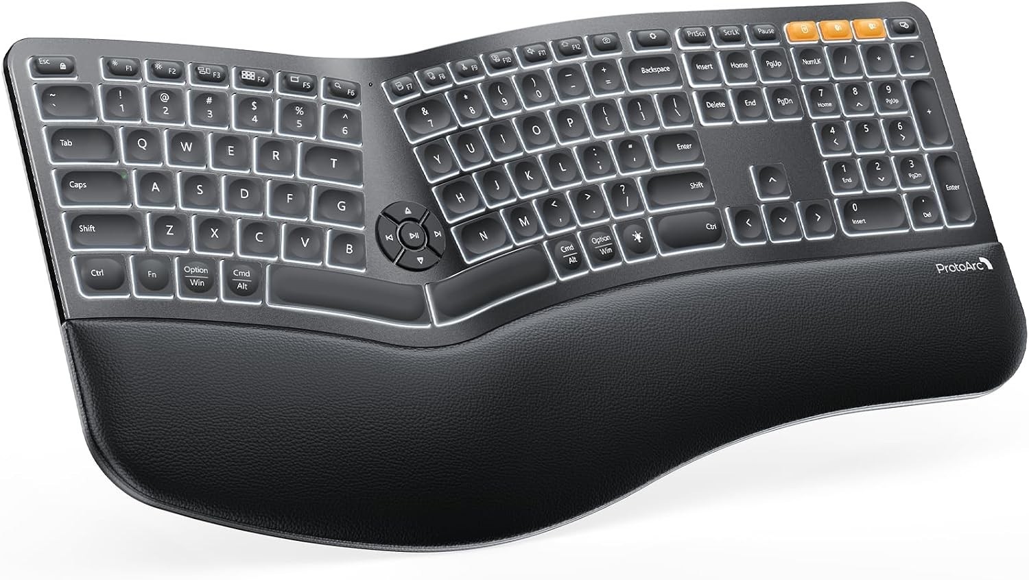 ProtoArc EK01 Backlit Bluetooth Ergonomic Keyboard Wireless Matte Black Comfy