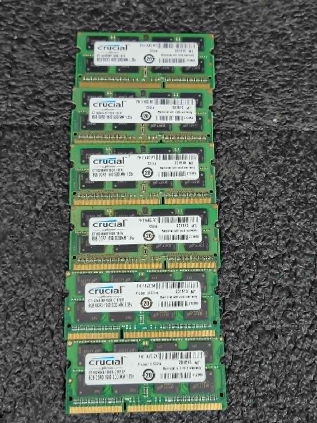 Lot 6 Crucial 8GB 2Rx8 PC3L-12800S DDR3-1600 SO-DIMM non-ECC RAM Notebook Memory