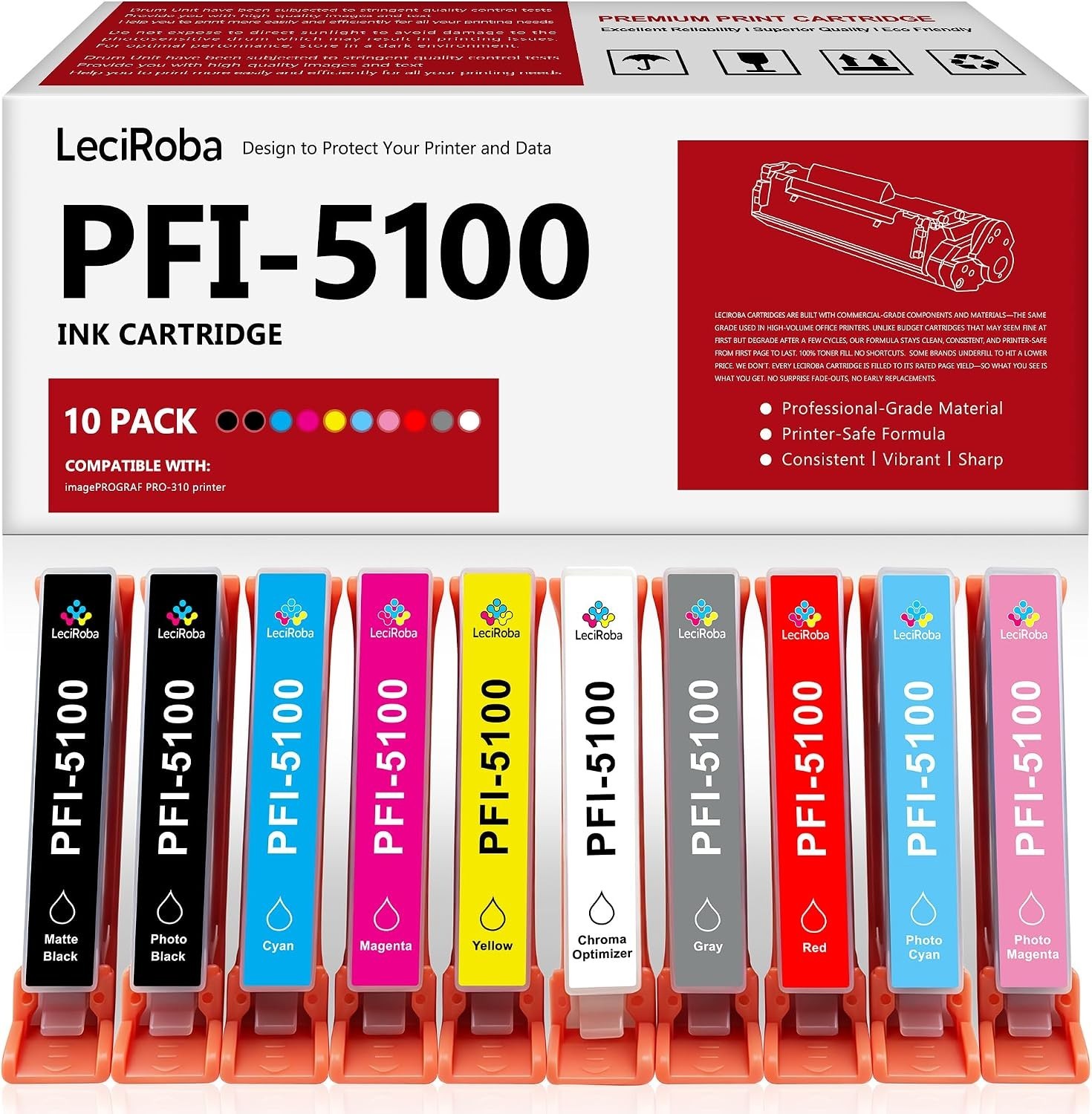 PFI-5100 Ink 10-Pack for Canon imagePROGRAF PRO-310 Full Color Set