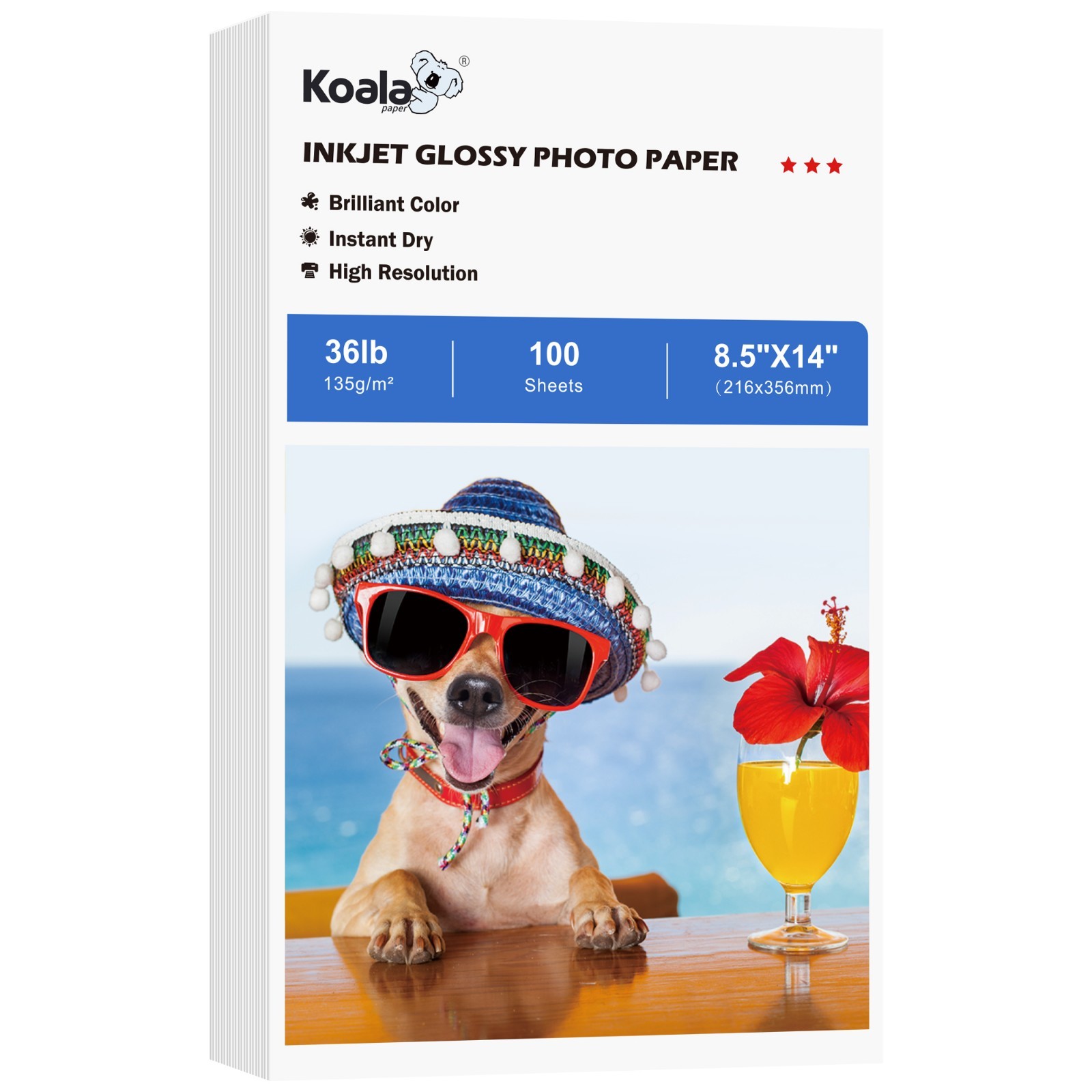 Koala 36lb  Glossy Photo Paper 8.5x14 Legal size  100PK Inkjet Printer Brochure