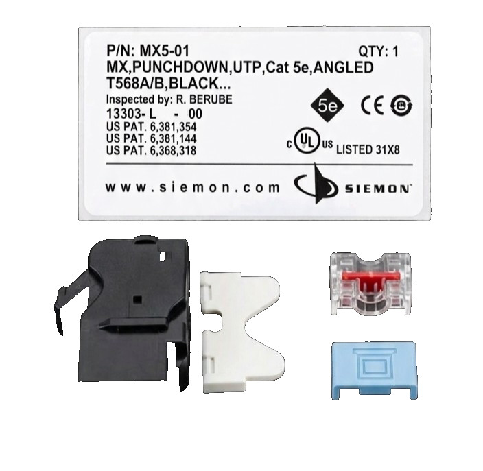 LOT 20 Siemon MX5-01 Cat5e Angled Punchdown UTP RJ45 Keystone Jack Black NEW