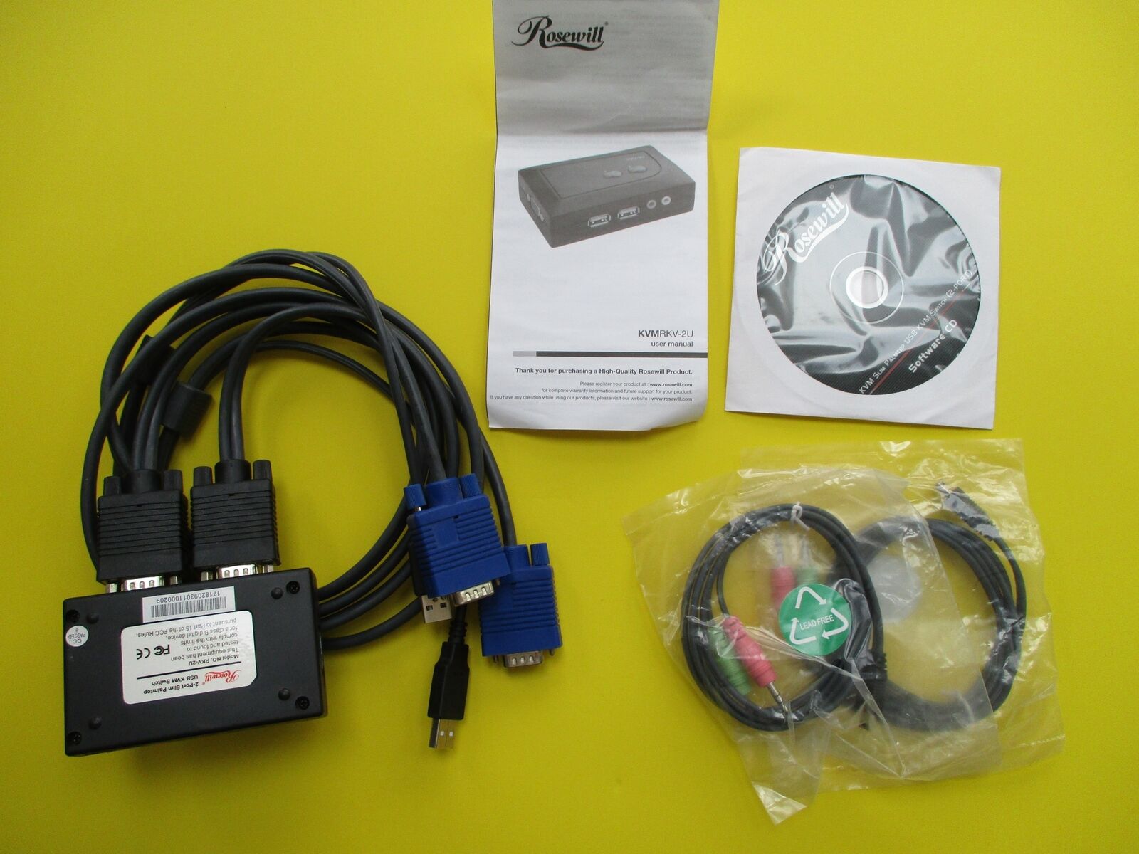 Rosewill RKV-2U 2 Port Slim Palmtop USB KVM Switch w/Cables