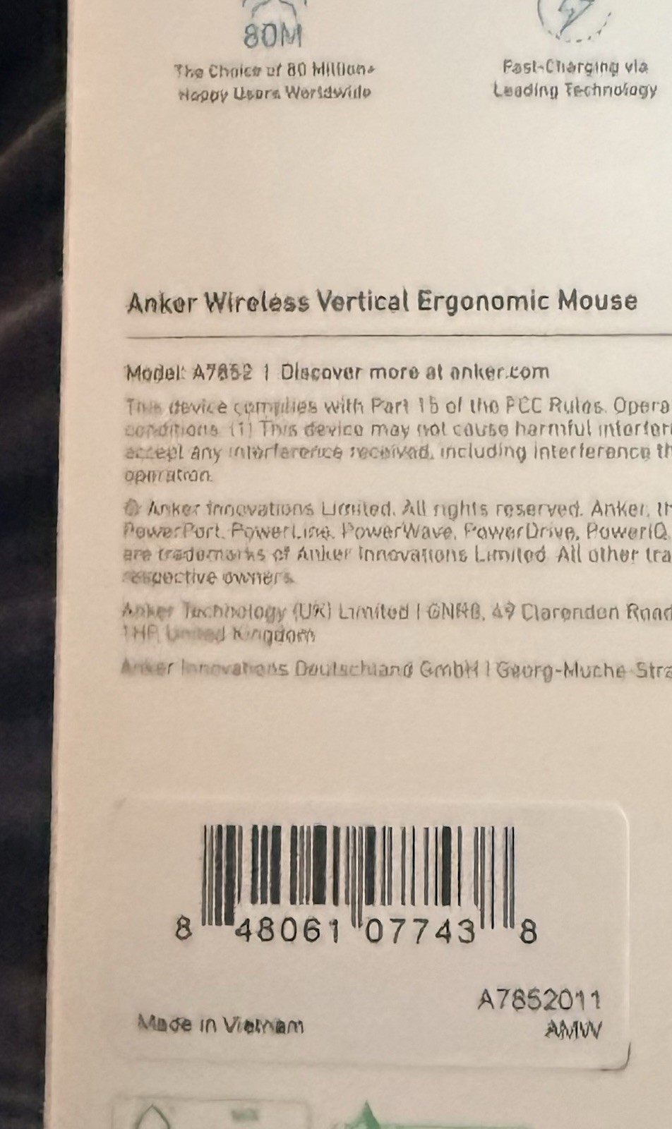 Brand NEW Anker 2.4G Wireless Vertical Ergonomic Optical Mouse  A7852