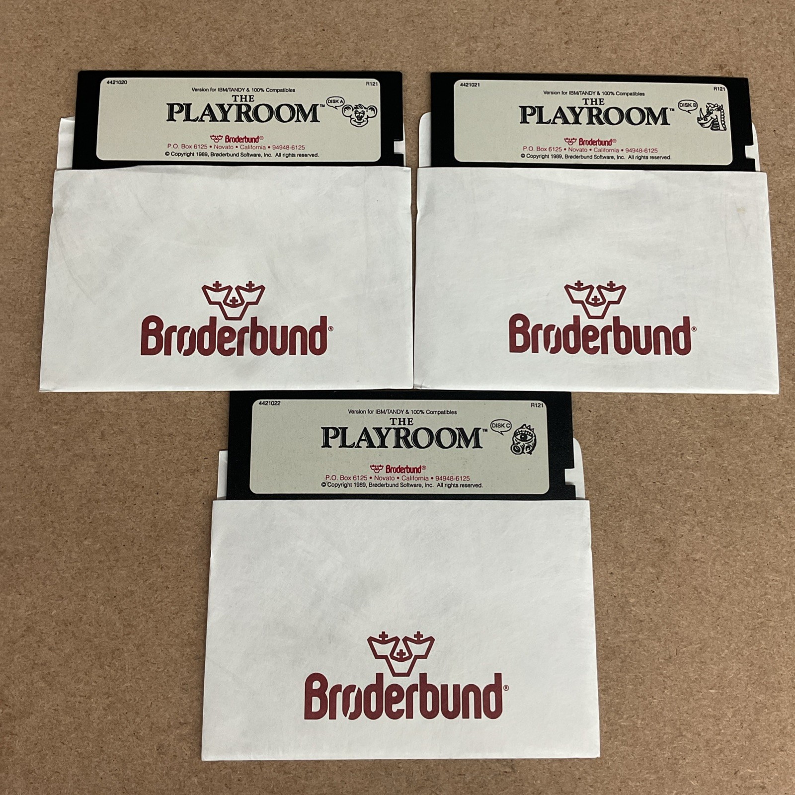 Vintage Diskettes The Playroom IBM / Tandy Brøderbund 1989 Disk A , B , C