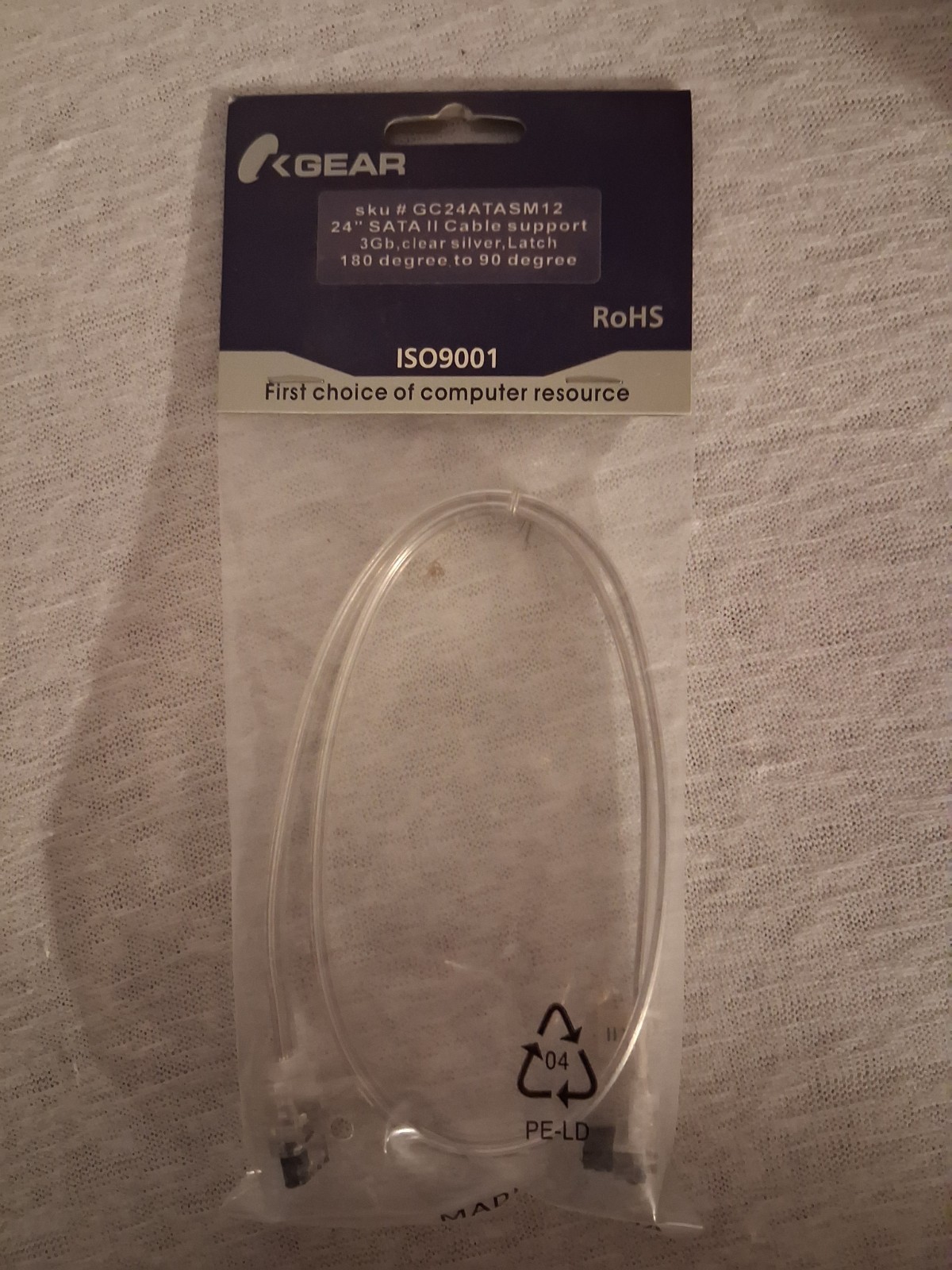 OKGEAR SATA II Cable 24" Clear Silver Latch Right Angle Adapter GC24ATASM12