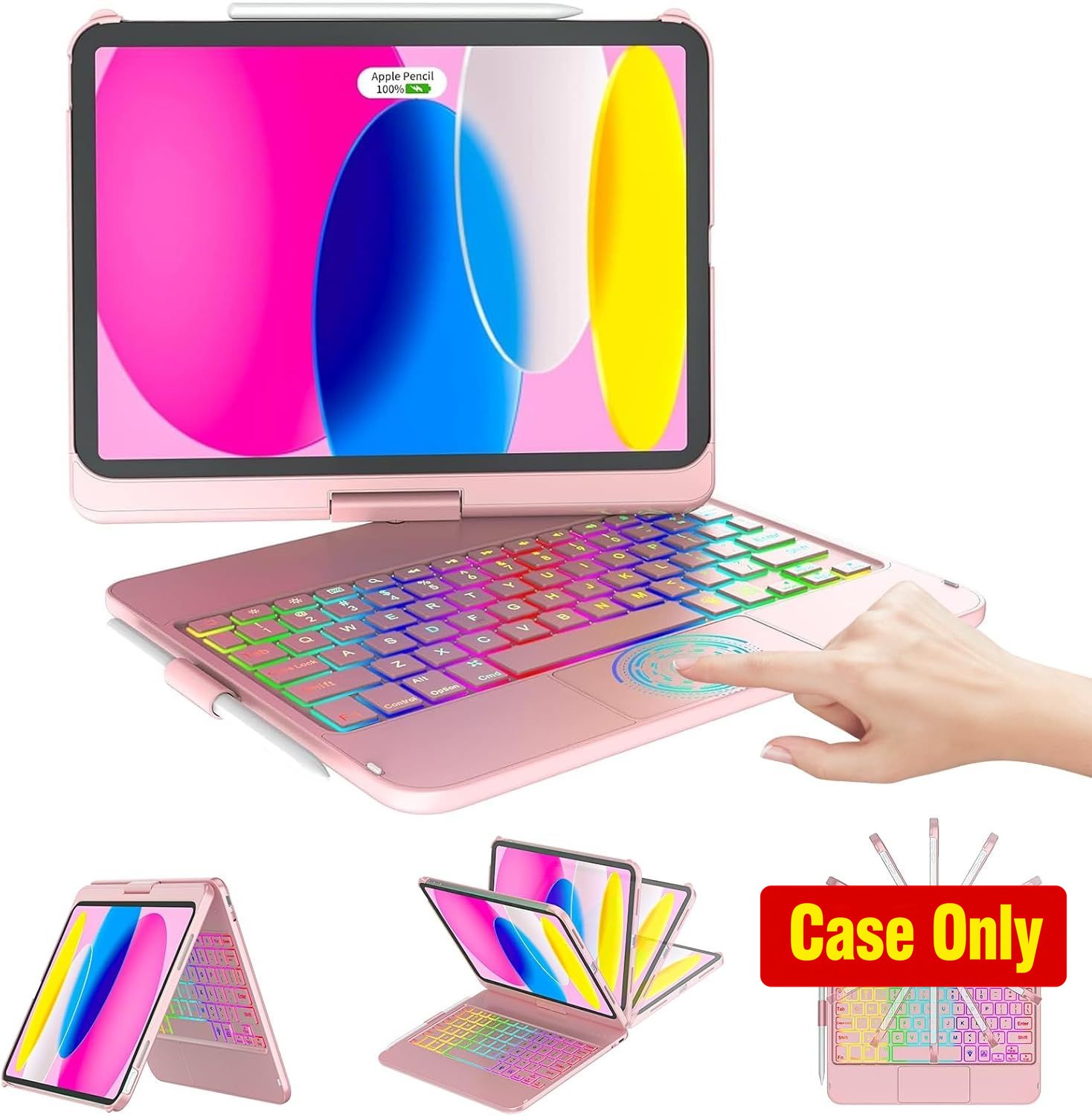 iPad 11-inch A16 2025 Case - 360° Swivel, 7 Color Backlit Keyboard Holder