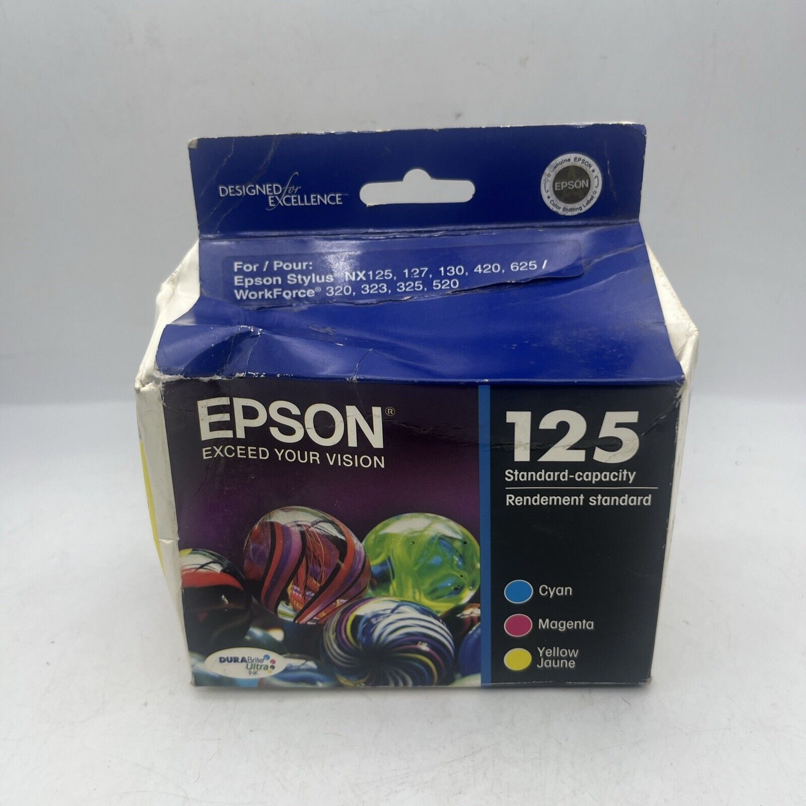 New Epson 125 DURABrite 4 Ink Cartridges - Cyan Magenta Yellow Black Exp. 01/13