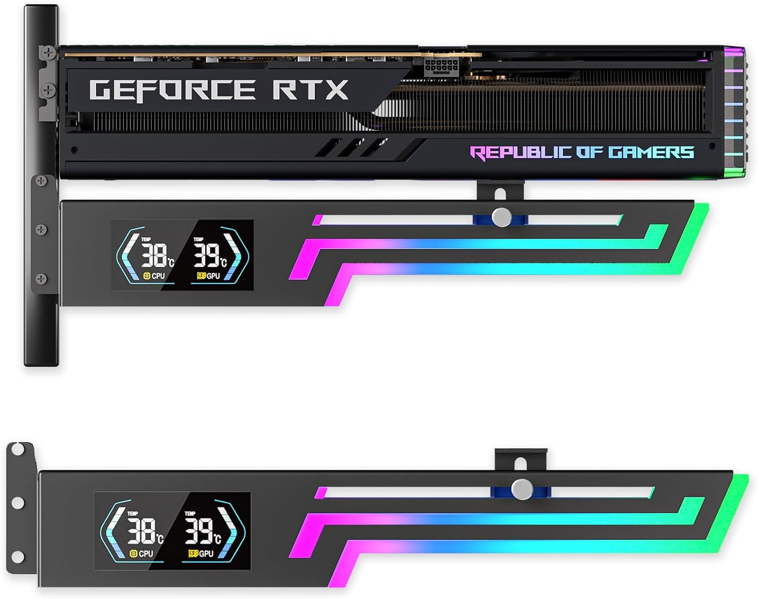 ARGB GPU Support Bracket with CPU & GPU Temp Display, Universal Graphics Card Su